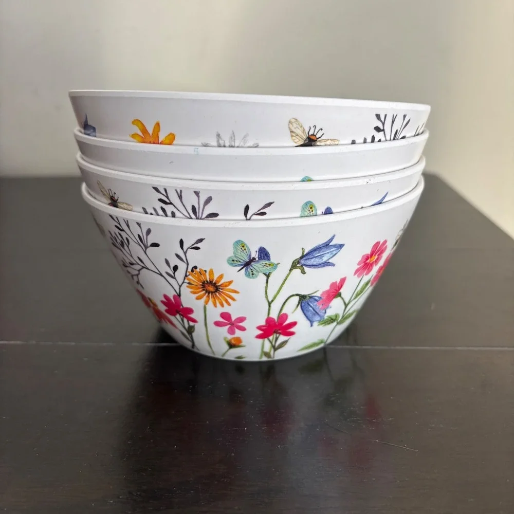 Set of 4 Nectar Meadows Picnic Bowls | Harvest Green Studio | Bamboo Fiber